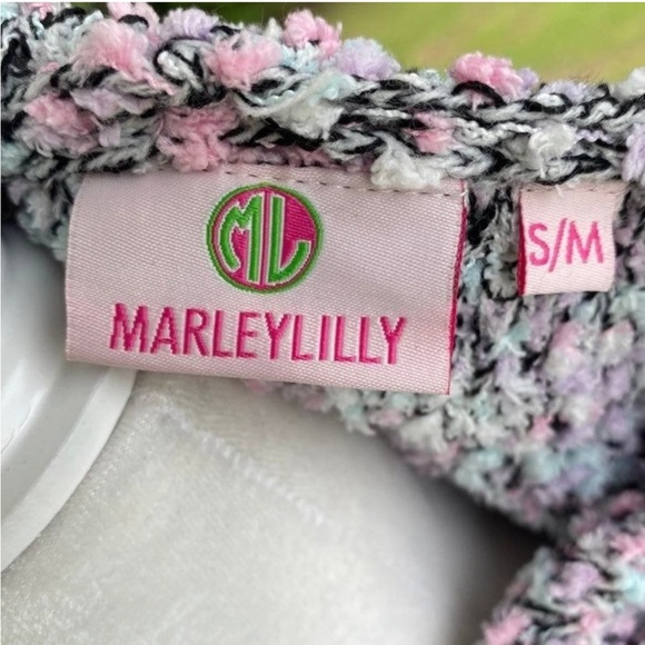 MarleyLilly Marled Pastel Black White Fuzzy Pull Over Hoodie Sweater Size S/M - Picture 6 of 7